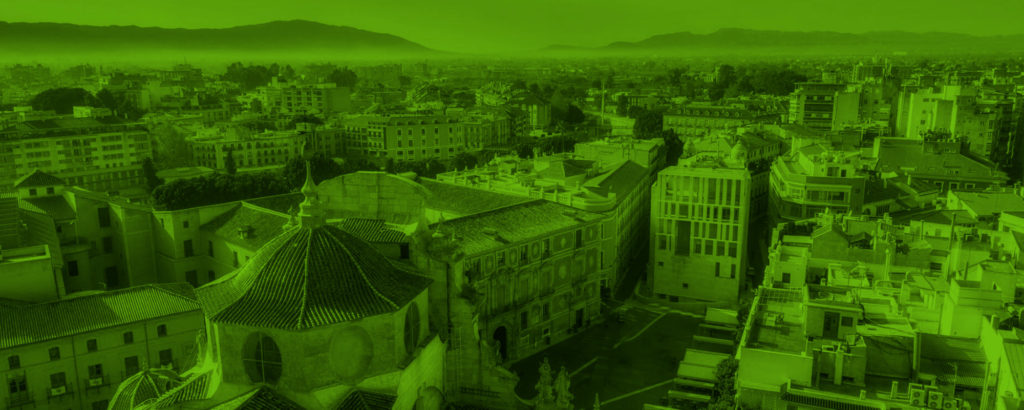 Vista del skyline de Murcia con un filtro verde