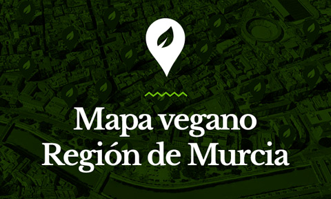 Mapa vegano Región de Murcia sobre fondo verde oscuro